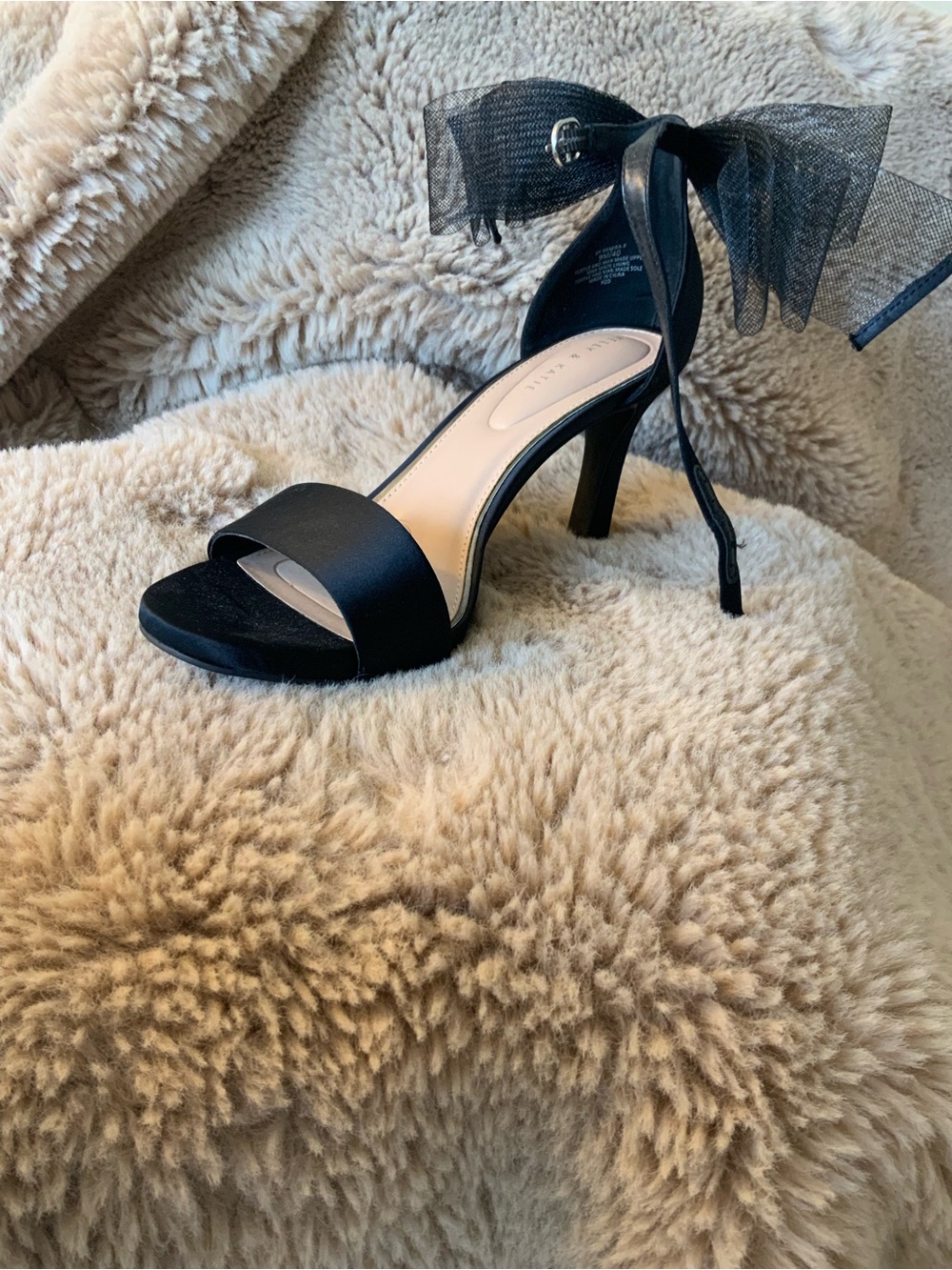 Kelly & Katie Black Satin Ankle-Tie Stiletto Sandals
